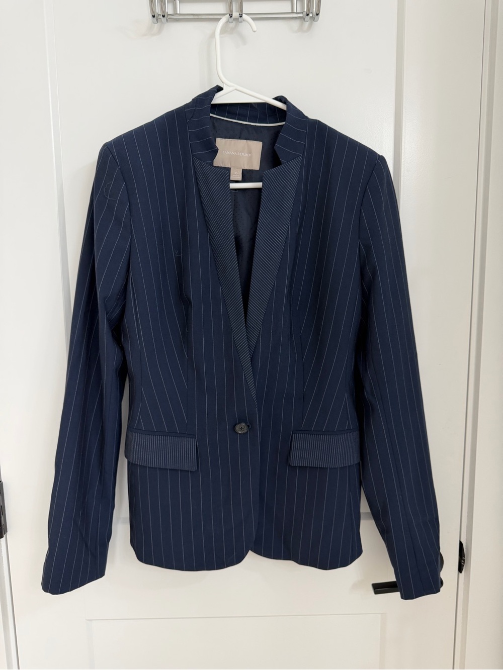 Banana Republic Navy Pinstripe Single-Button Blazer